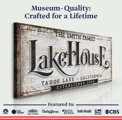 Lake House Sign XI canvas Tailored Canvases distressed wood, vintage script on Tampa Home & Garden Store
