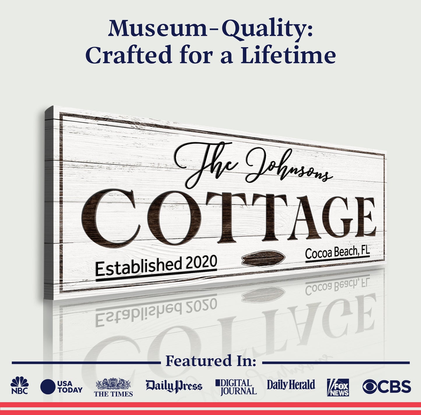 Canvas Cottage Beach House Sign by Tailored Canvases with rustic whitewashed wood finish on Tampa Home & Garden Store