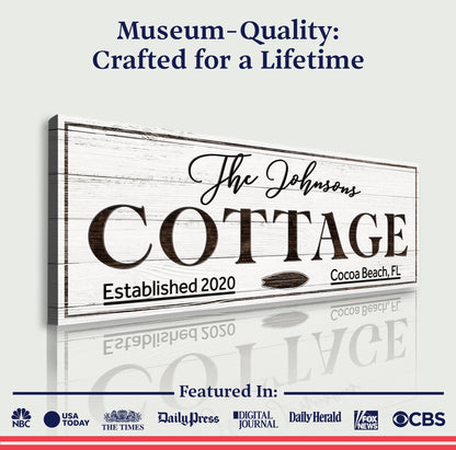 Canvas Cottage Beach House Sign by Tailored Canvases with rustic whitewashed wood finish on Tampa Home & Garden Store