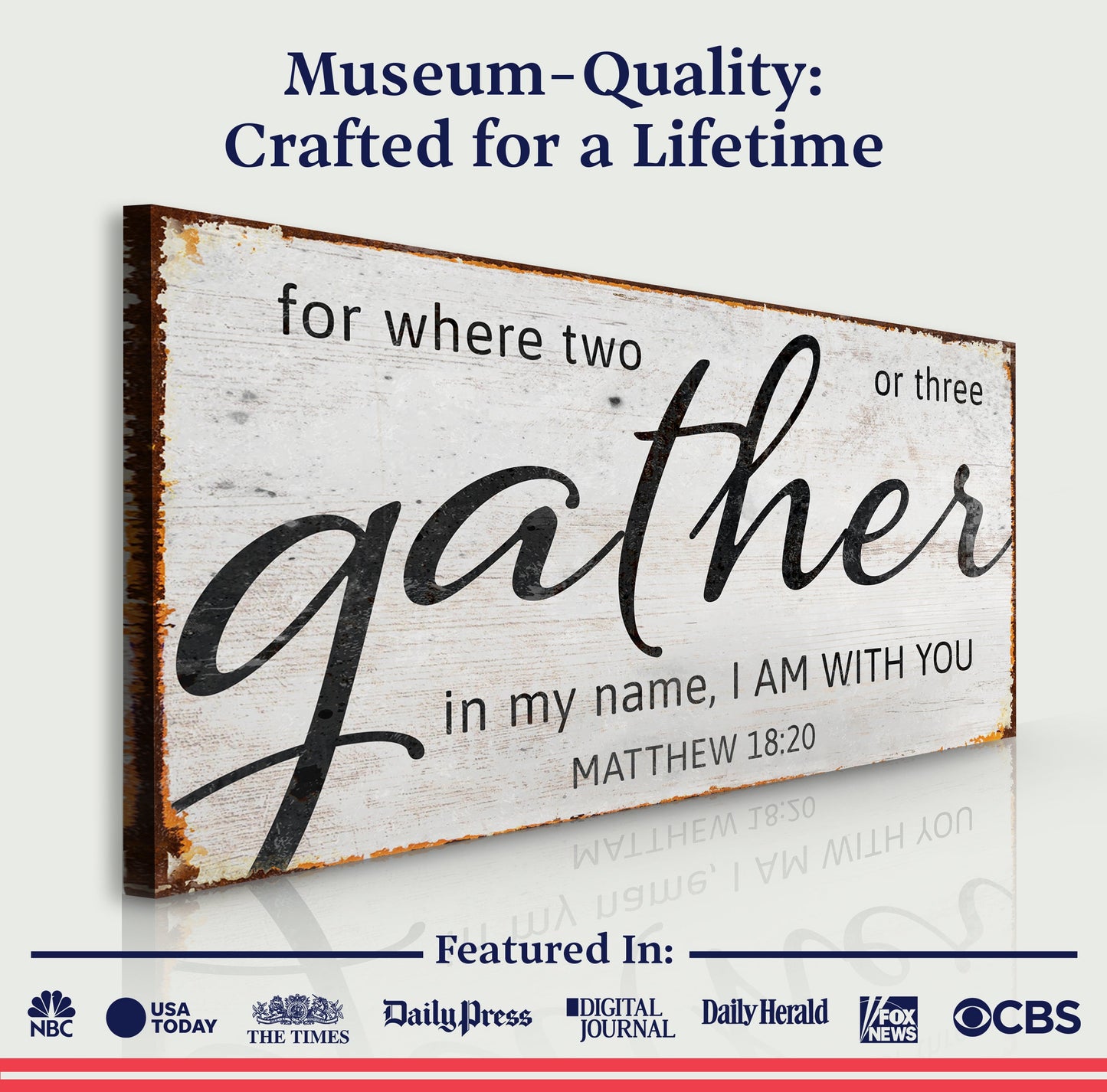 Canvas sign Matthew 18:20 Gather Faith Sign II by Tailored Canvases; rustic white plaque on Tampa Home & Garden Store
