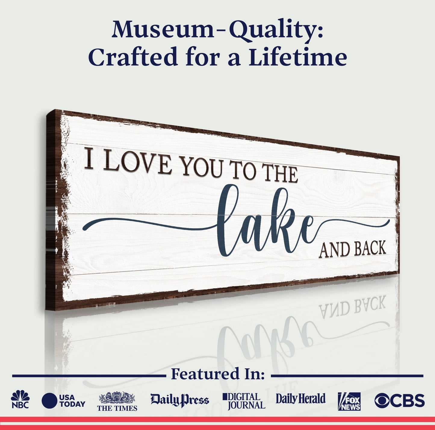 Love You To The Lake And Back Sign III canvas crafting sign with distressed white wood plank design on Tampa Home & Garden Store