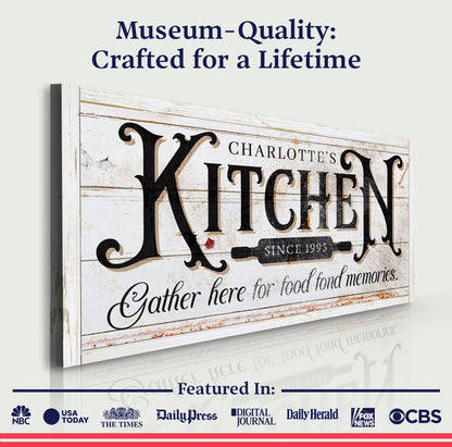 Kitchen Sign XII canvas with distressed white wood and bold black typography Tailored Canvases on Tampa Home & Garden Store