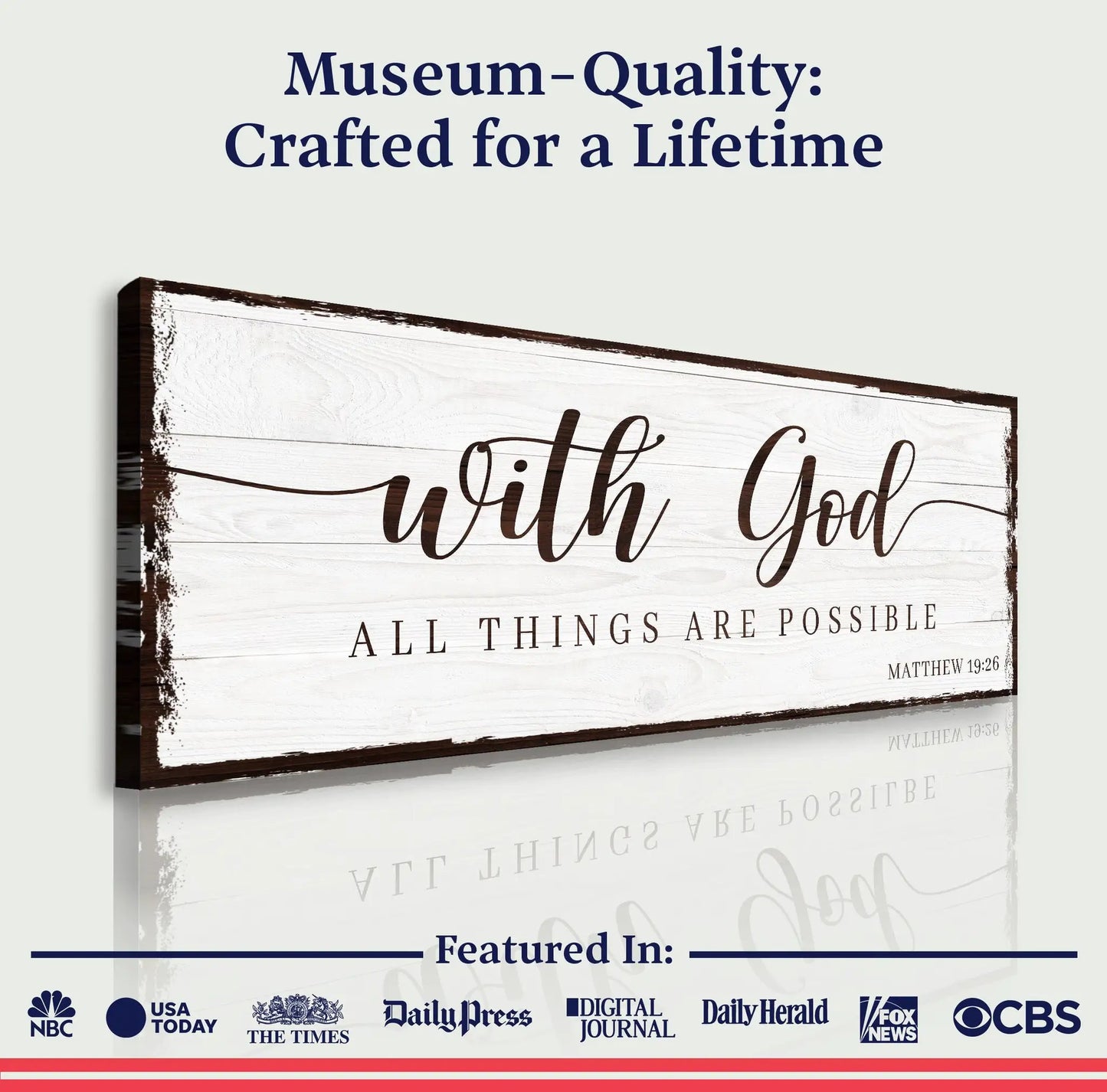 Canvas Faith Sign II by Tailored Canvases with whitewashed wood backdrop and brown script text on Tampa Home & Garden Store