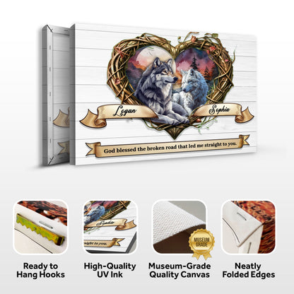 Couple Wolves Sign III canvas by Tailored Canvases two wolves in a heart wreath on Tampa Home & Garden Store