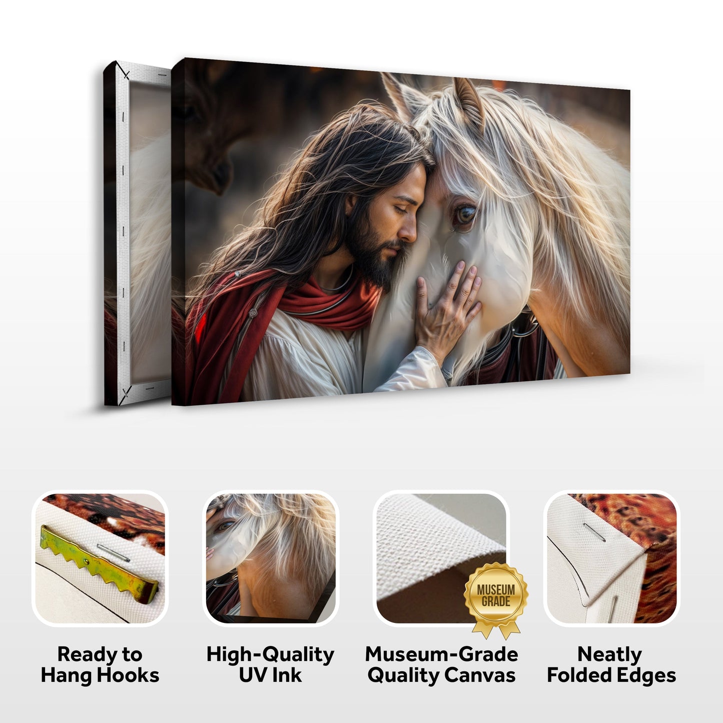 Jesus And Horse Faith Wall Art Canvas by Tailored Canvases, close-up of a man and a horse on Tampa Home & Garden Store
