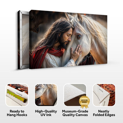 Jesus And Horse Faith Wall Art Canvas by Tailored Canvases, close-up of a man and a horse on Tampa Home & Garden Store