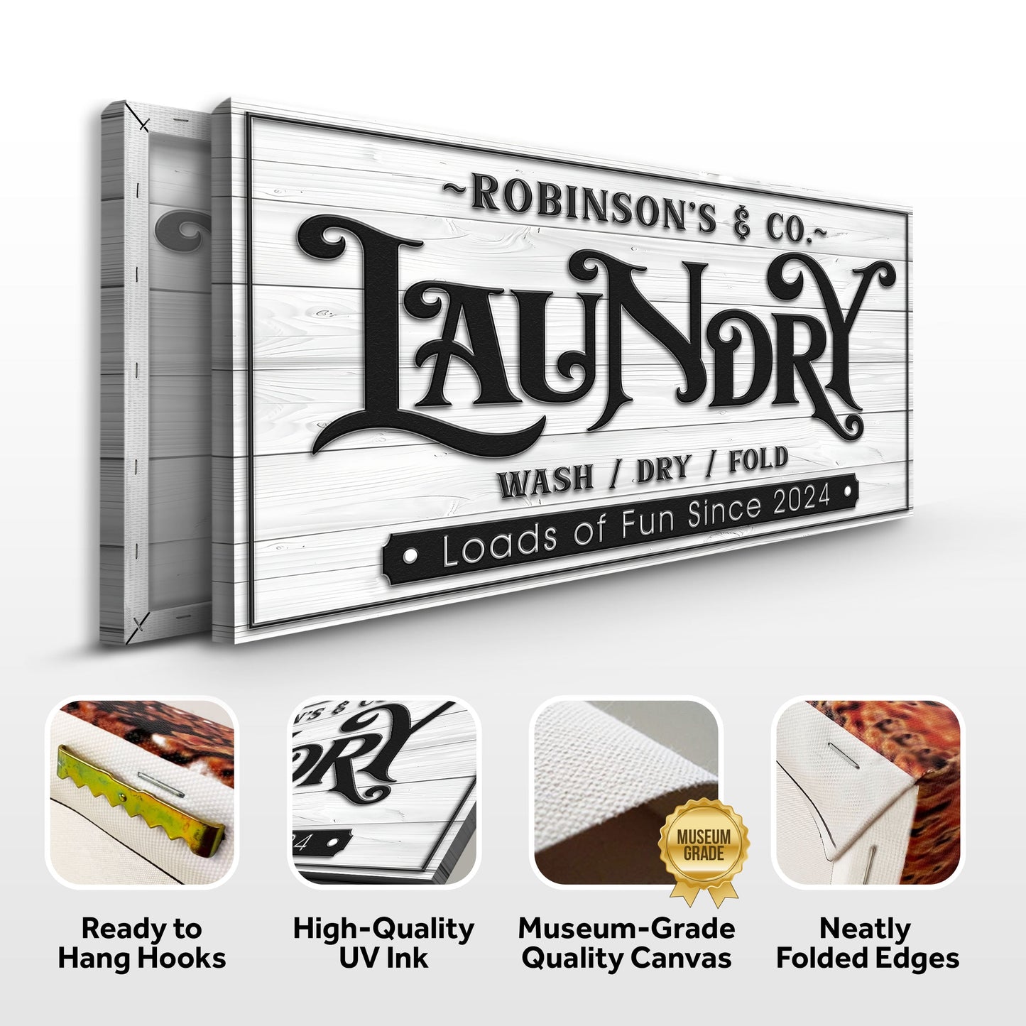 Canvas Laundry Room Sign IX by Tailored Canvases, rustic wood panel with ornate lettering on Tampa Home & Garden Store