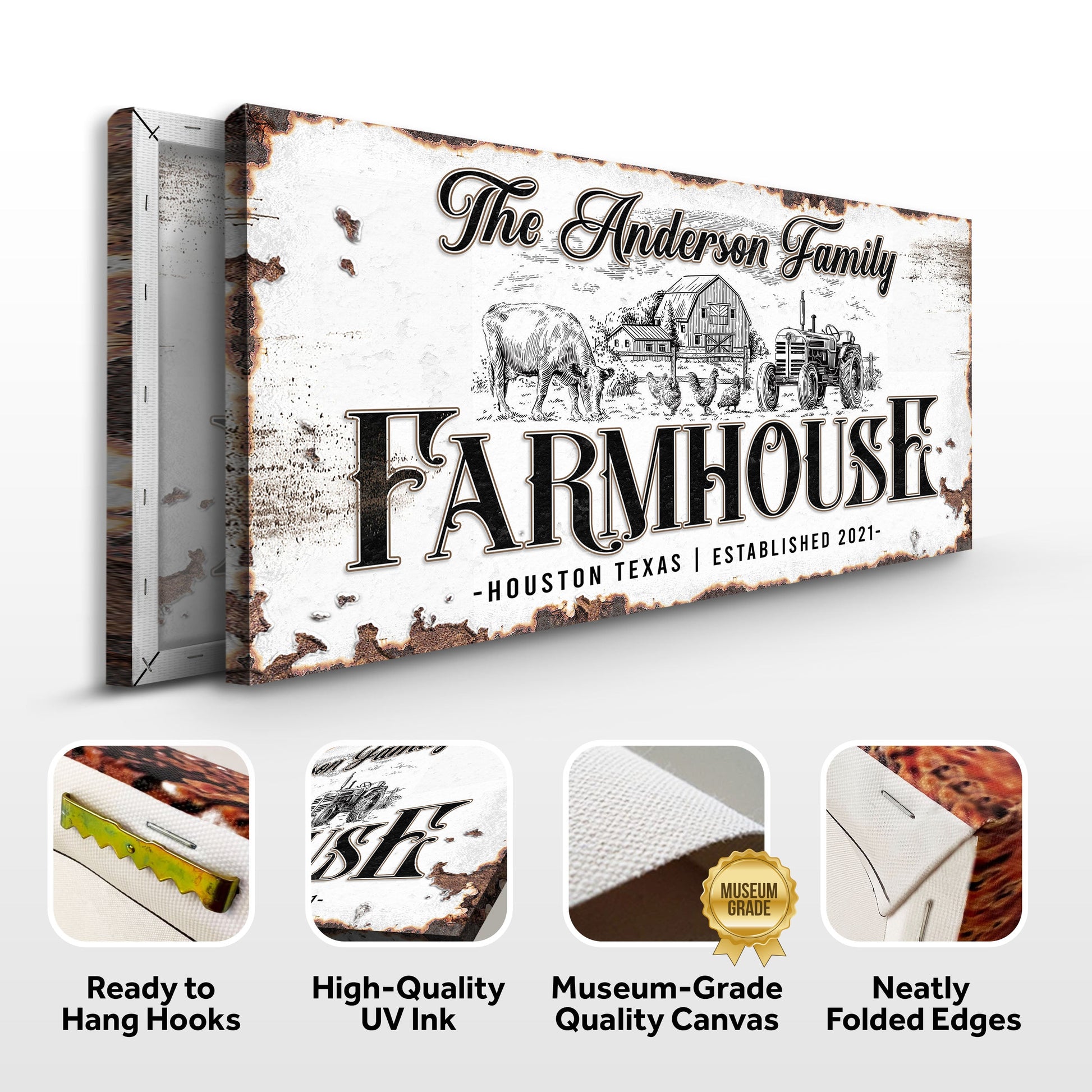 Personalized Farmhouse Sign III canvas by Tailored Canvases, rustic edges on Tampa Home & Garden Store