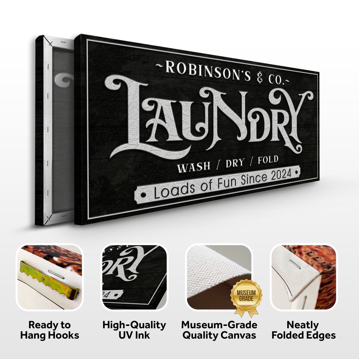 Canvas Laundry Room Sign V by Tailored Canvases; black wall art with white typography on Tampa Home & Garden Store
