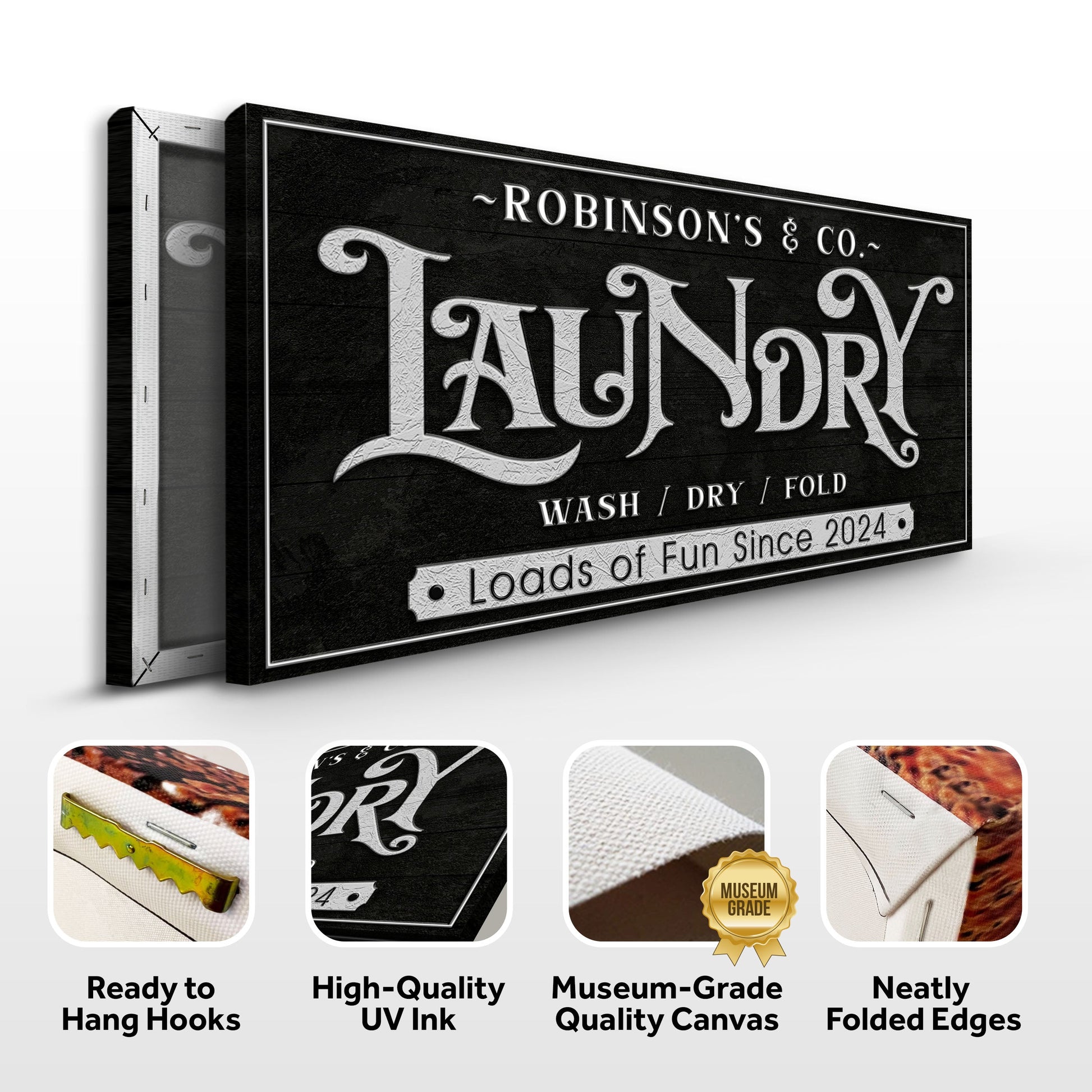 Canvas Laundry Room Sign V by Tailored Canvases; black wall art with white typography on Tampa Home & Garden Store