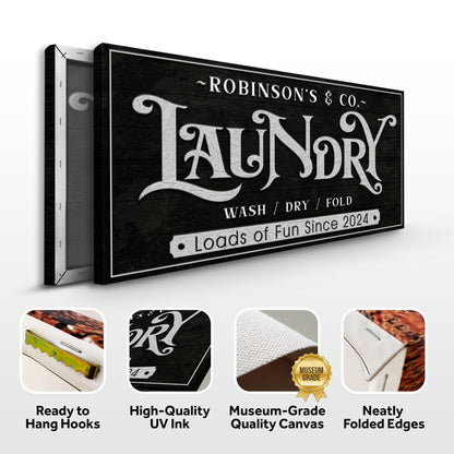 Canvas Laundry Room Sign V by Tailored Canvases; black wall art with white typography on Tampa Home & Garden Store