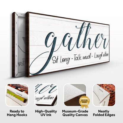 Gather Sign V canvas crafting sign with whitewashed planks and dark teal script, wood frame on Tampa Home & Garden Store