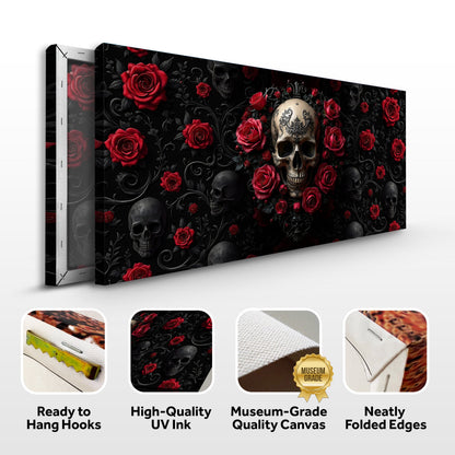 3D Rose and Skull Wall Art III canvas by Tailored Canvases black background red roses and skulls on Tampa Home & Garden Store
