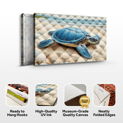 3D coastal wall art canvas featuring a blue sea turtle on a diamond-patterned beach backdrop on Tampa Home & Garden Store