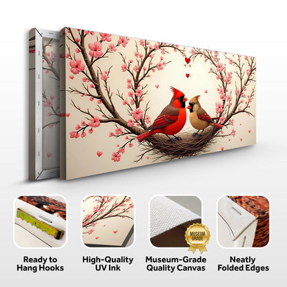 3D Cardinals Wall Art II canvas by Tailored Canvases, cardinals in a nest among pink blossoms on Tampa Home & Garden Store