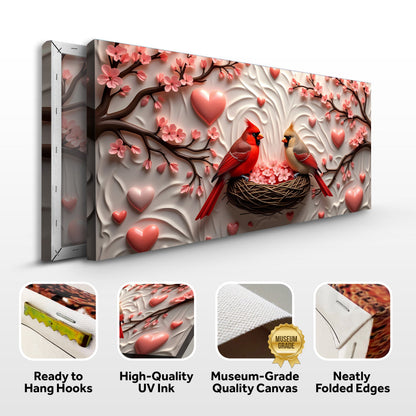 3D Cardinals Wall Art IV canvas by Tailored Canvases, pink blossoms with two cardinals on crafting canvas on Tampa Home & Garden Store