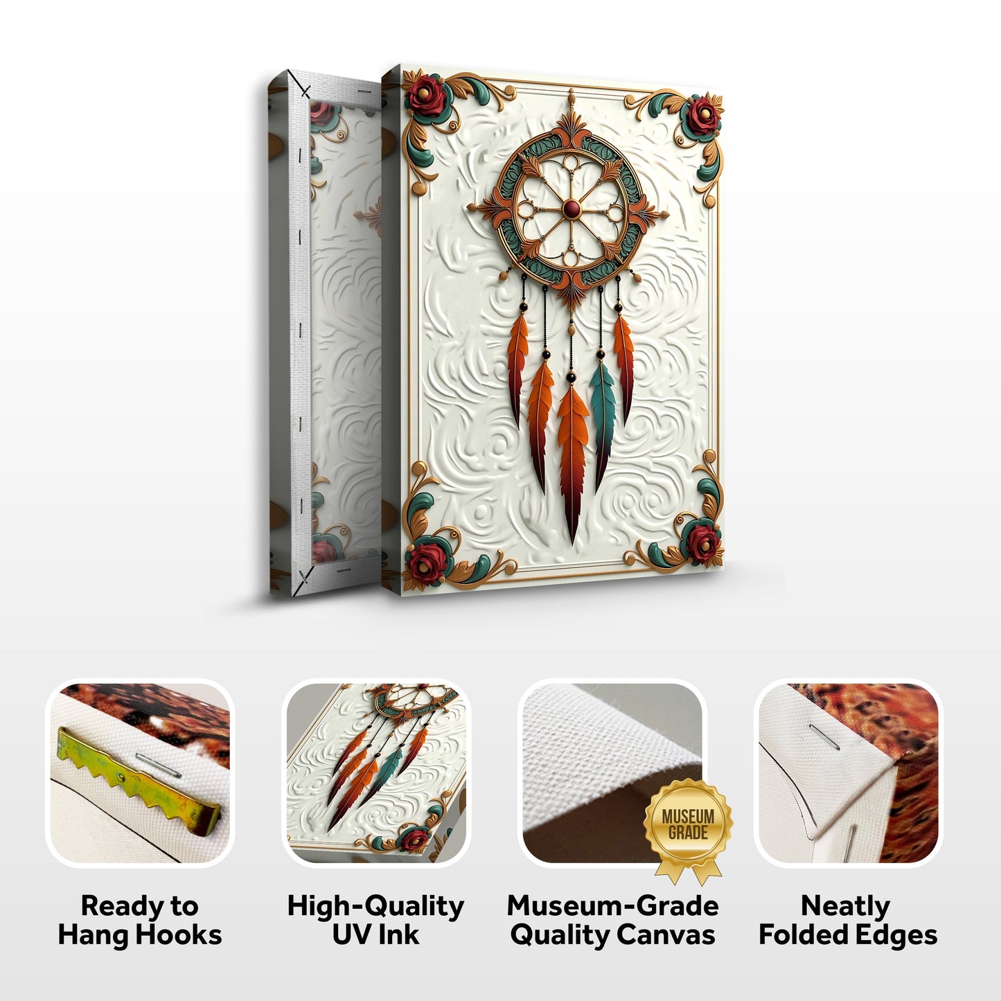 3D Whispering Feathers Wall Art III canvas by Tailored Canvases with teal copper feathers on Tampa Home & Garden Store