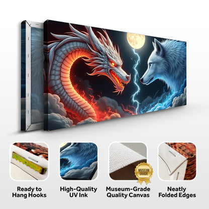Canvas art 3D Dragon and Wolf Wall Art III Tailored Canvases, orange dragon vs blue wolf on Tampa Home & Garden Store