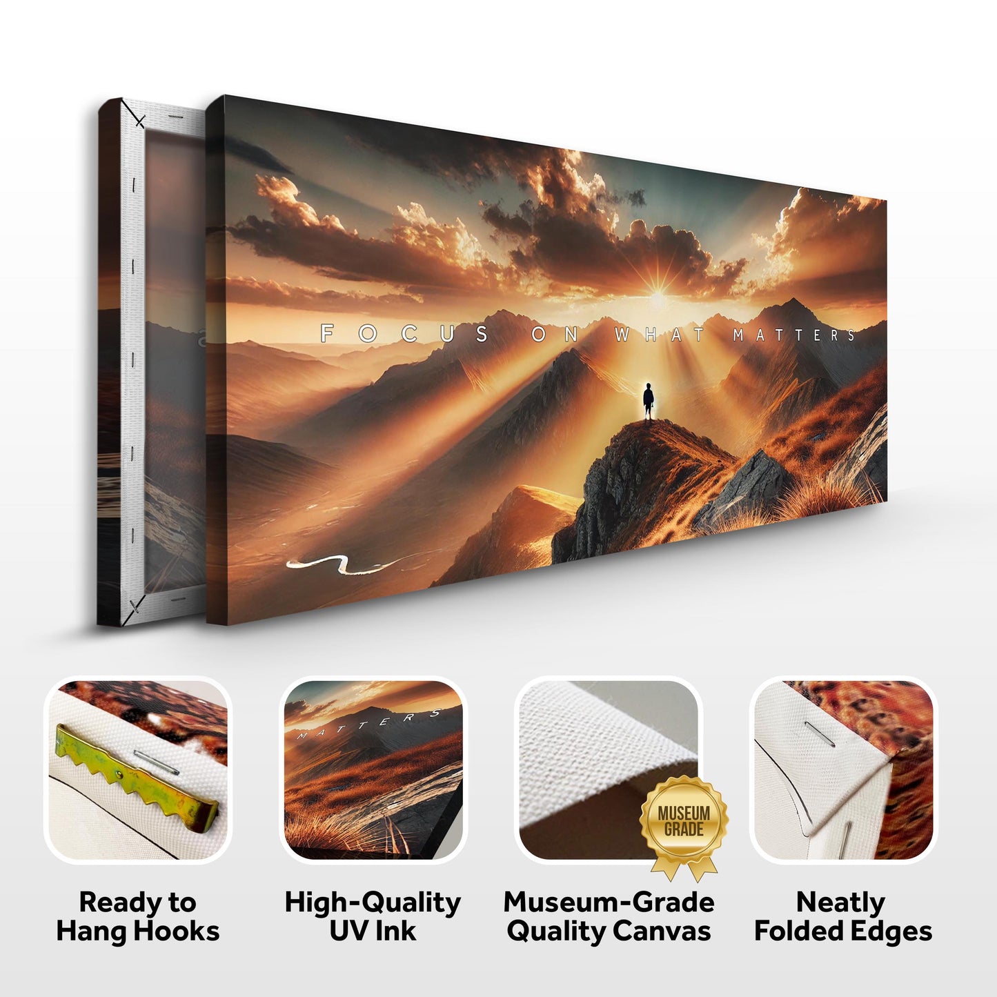 Focus - Cool Wall Art canvas Tailored Canvases mountain sunrise landscape with hiker on Tampa Home & Garden Store