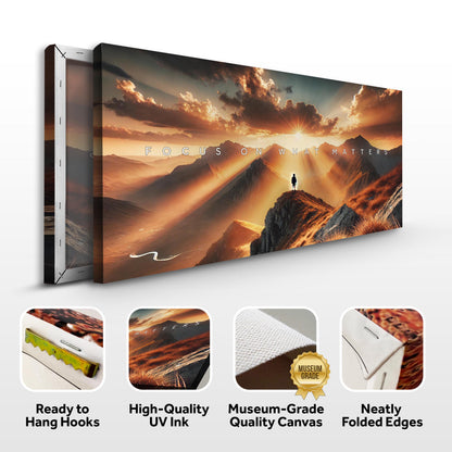 Focus - Cool Wall Art canvas Tailored Canvases mountain sunrise landscape with hiker on Tampa Home & Garden Store