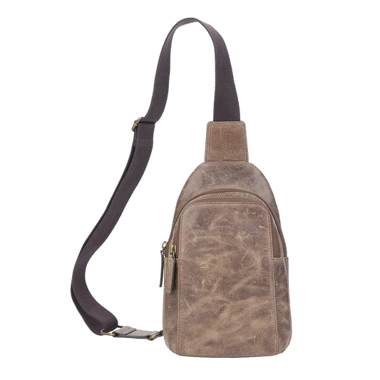 Crazy Horse Leather Sling Bag Small Version – Brown Full-Grain Crossbody for Men