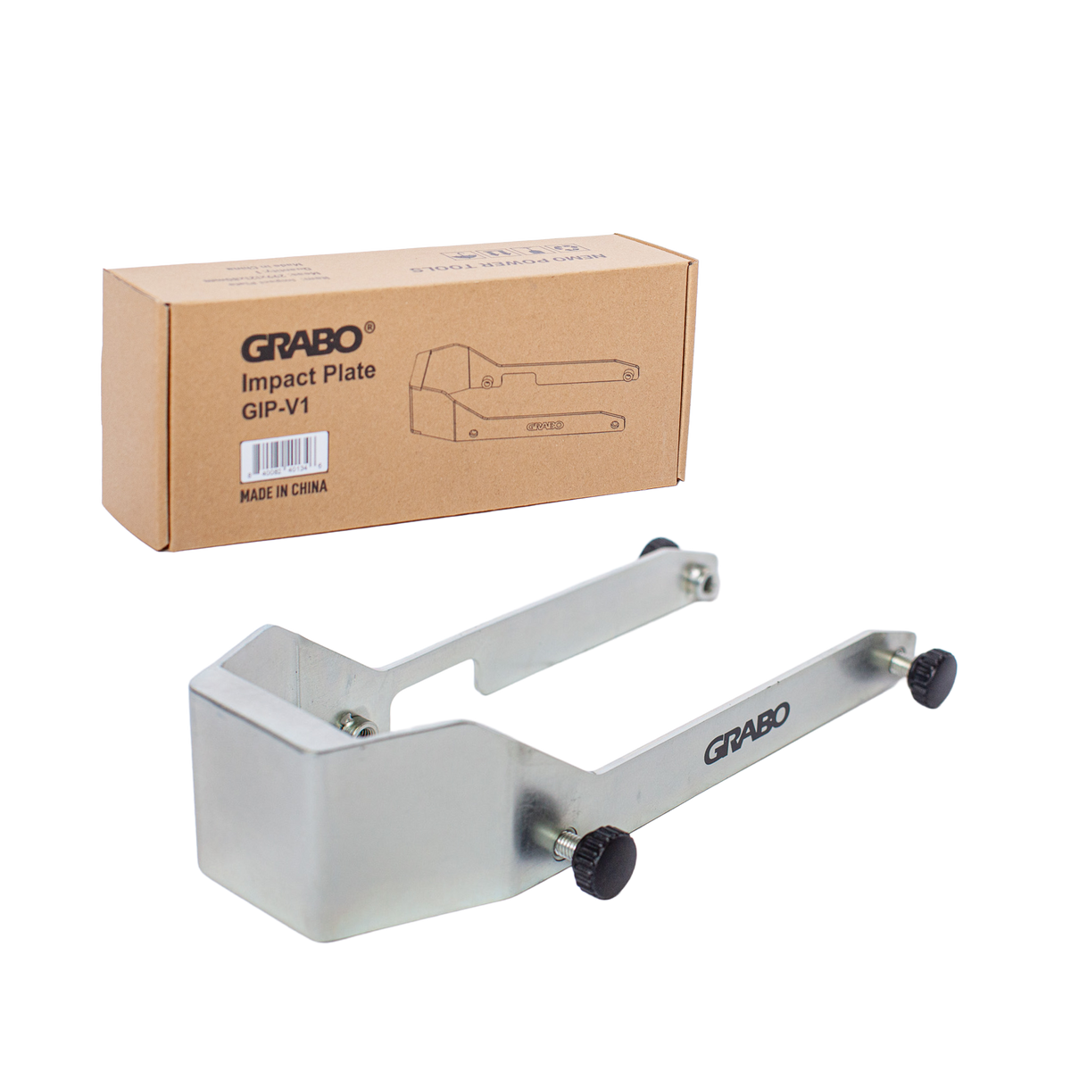 GRABO Impact Plate Hammer Shield tool accessory; aluminum frame with black knobs on Tampa Home & Garden Store