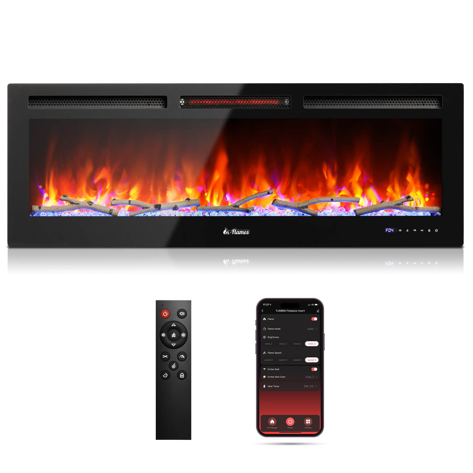In Flames INF50W-3D WiFi Smart Wall Mounted Electric Fireplace - Tempered Glass - Tampa Home & Garden Store