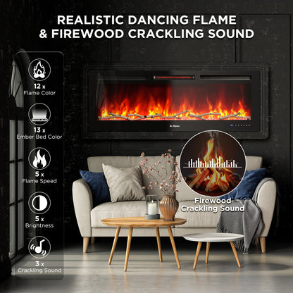 In Flames INF50W-3D WiFi Smart Wall Mounted Electric Fireplace - Tempered Glass - Tampa Home & Garden Store