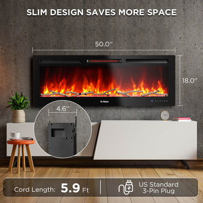 In Flames INF50W-3D WiFi Smart Wall Mounted Electric Fireplace - Tempered Glass - Tampa Home & Garden Store