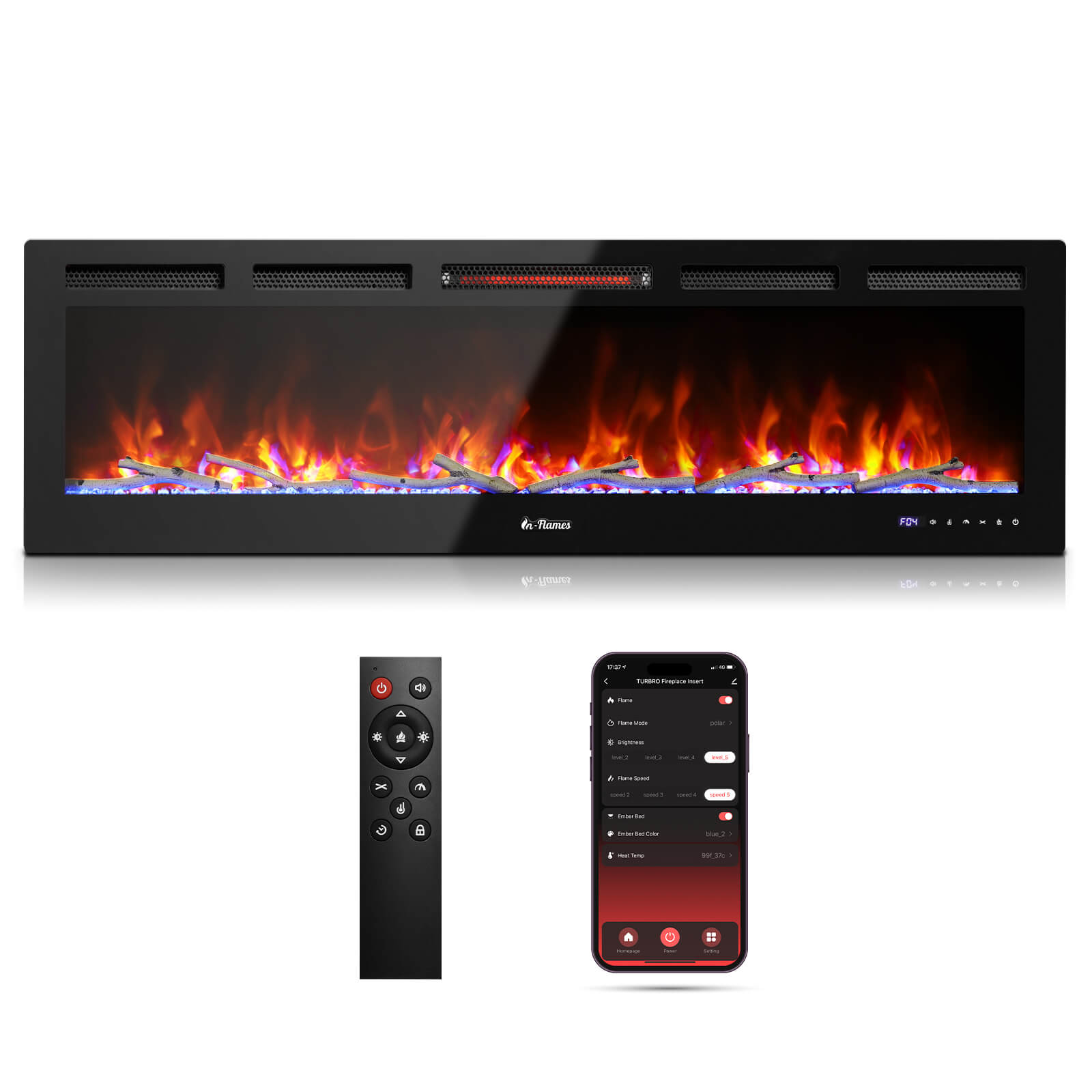 In Flames INF60W-3D WiFi Smart Wall Mounted Electric Fireplace - Tempered Glass - Tampa Home & Garden Store