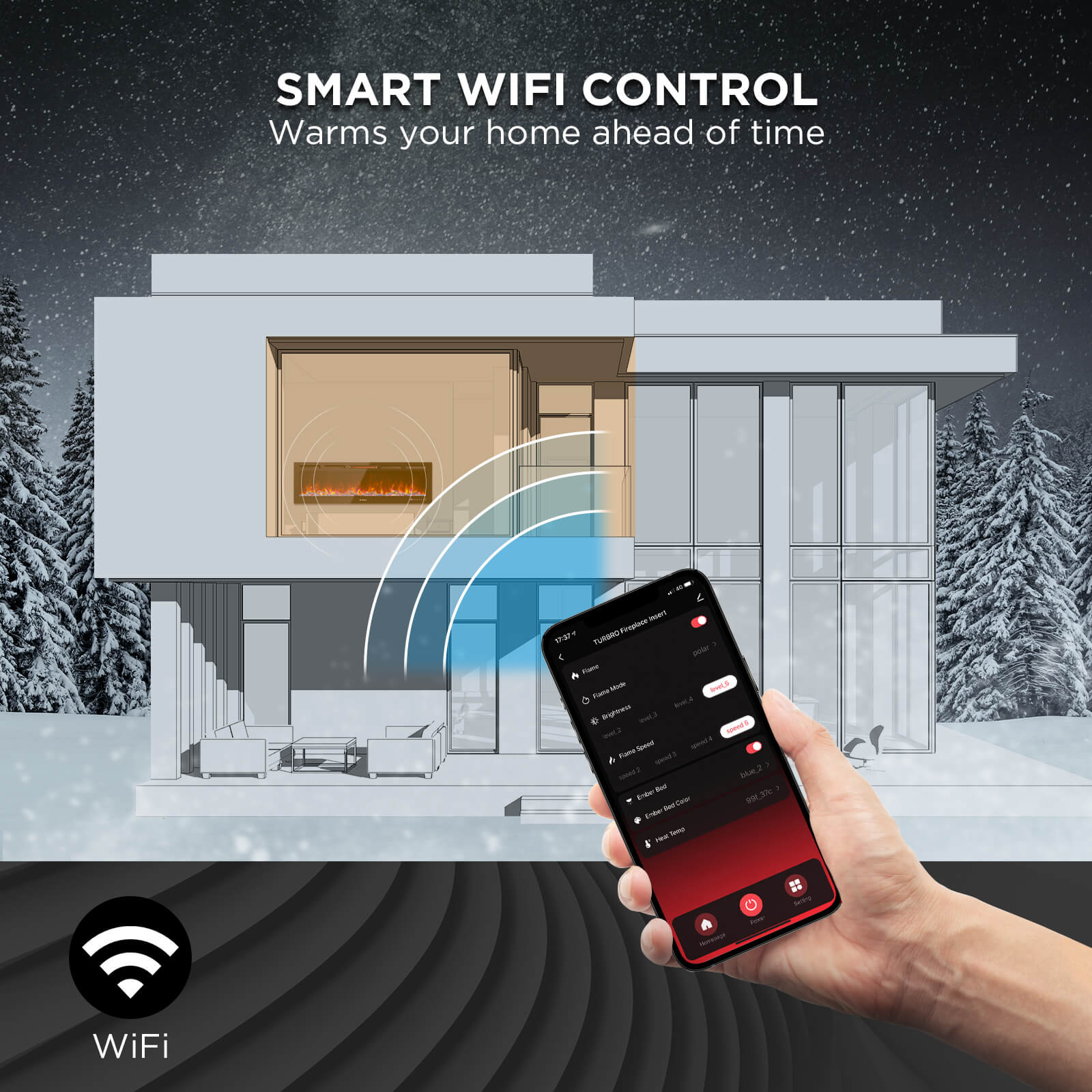 In Flames INF60W-3D WiFi Smart Wall Mounted Electric Fireplace - Tempered Glass - Tampa Home & Garden Store
