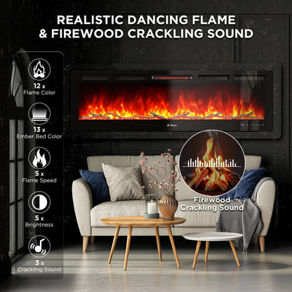 In Flames INF60W-3D WiFi Smart Wall Mounted Electric Fireplace - Tempered Glass - Tampa Home & Garden Store