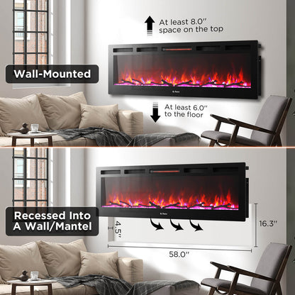 In Flames INF60W-3D WiFi Smart Wall Mounted Electric Fireplace - Tempered Glass - Tampa Home & Garden Store