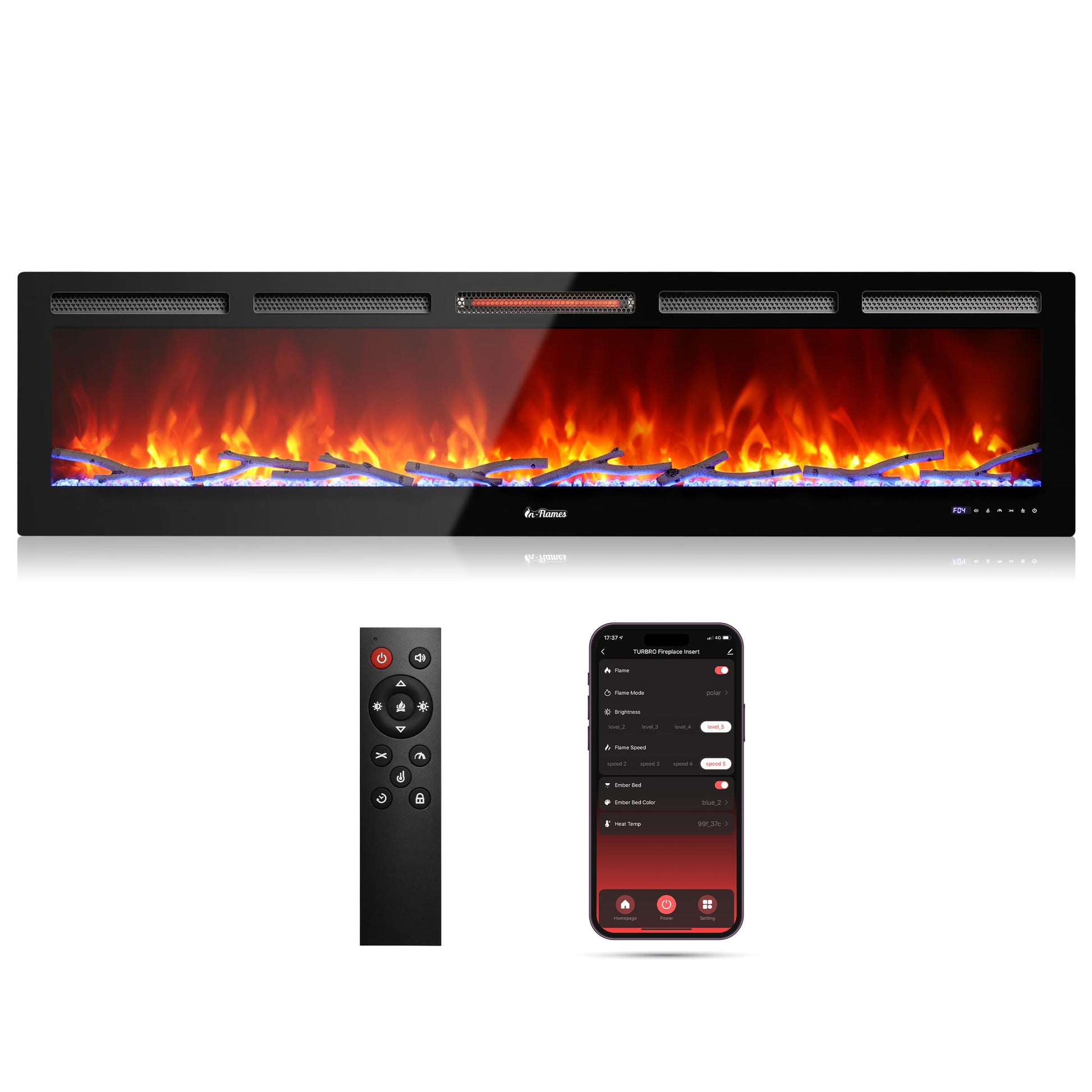 In Flames INF72W-3D WiFi Smart Wall Mounted Electric Fireplace - Tempered Glass - Tampa Home & Garden Store