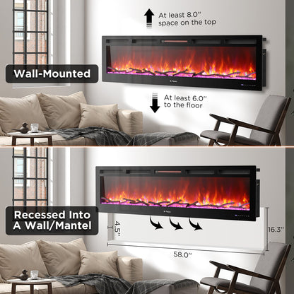In Flames INF72W-3D WiFi Smart Wall Mounted Electric Fireplace - Tempered Glass - Tampa Home & Garden Store