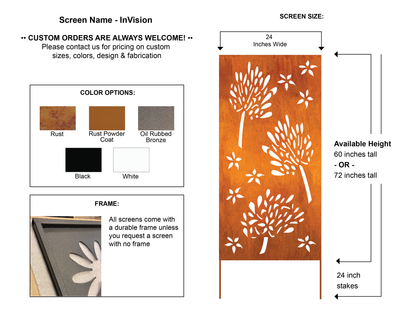 Outdoor metal privacy panel Rust color with botanical cutouts by Rustica Ornamentals on Tampa Home & Garden Store