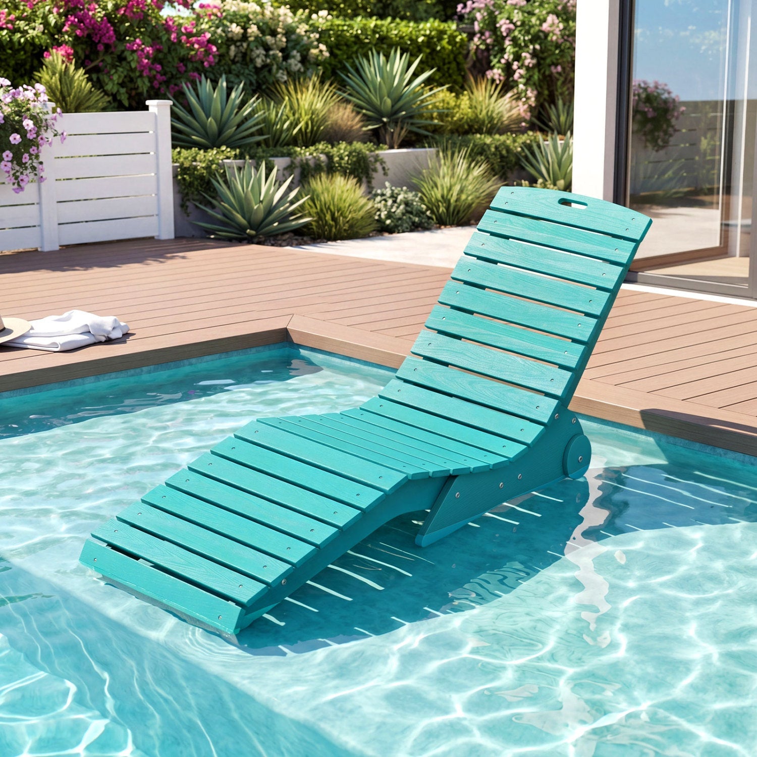 In-Pool Lounge Chair turquoise with weighted anti-floating design, 450 lb cap DirectDeals on Tampa Home & Garden Store