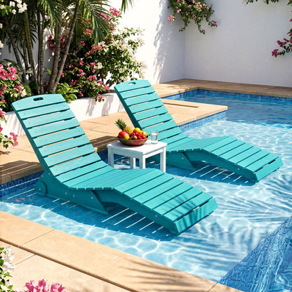 Pair of turquoise in-pool lounge chairs with weighted anti-floating design by DirectDeals on Tampa Home & Garden Store