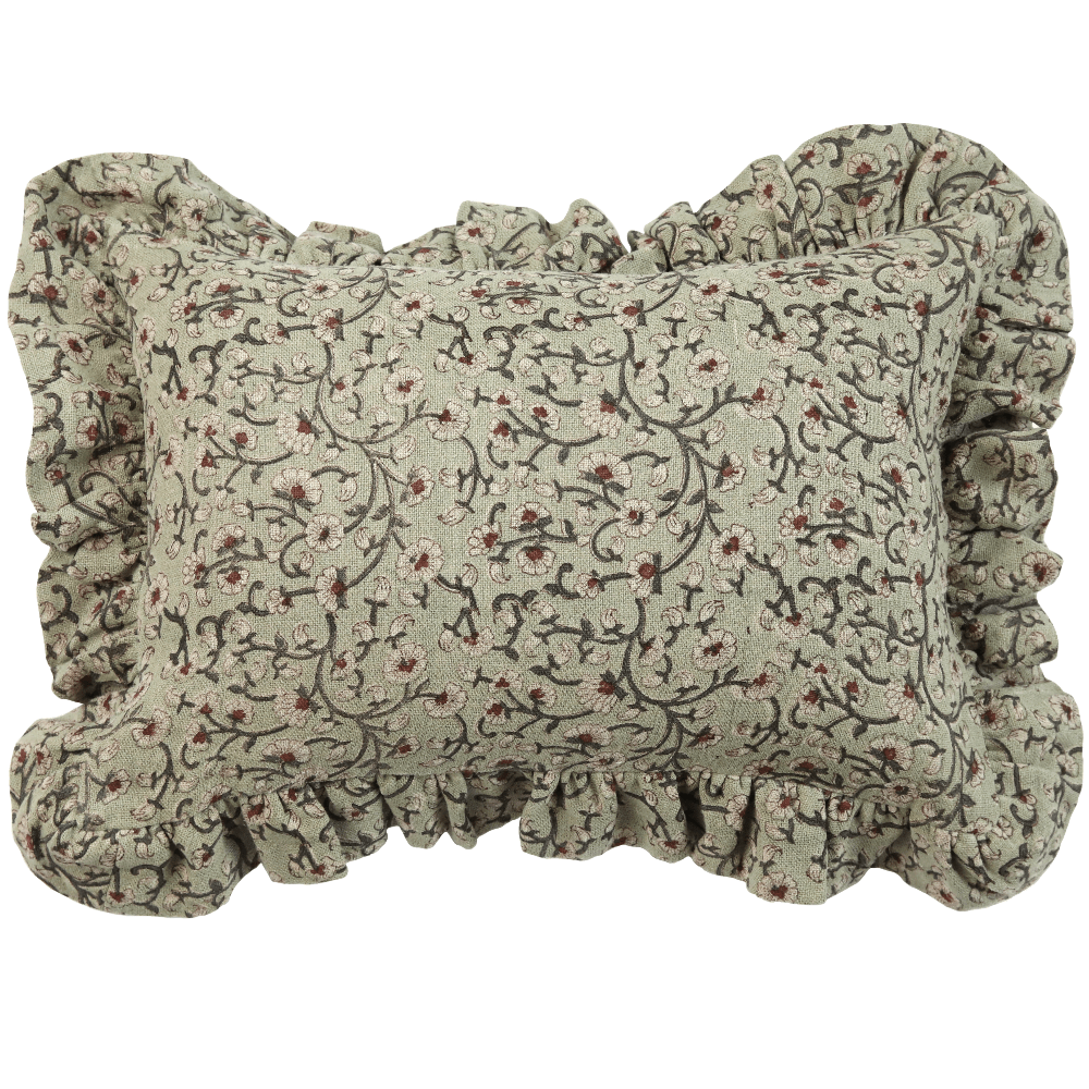 Inaya Linen Floral Throw Pillow Cover, Beachwood Ruffled - Tampa Home & Garden Store