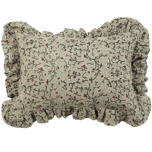 Inaya Linen Floral Throw Pillow Cover, Beachwood Ruffled - Tampa Home & Garden Store