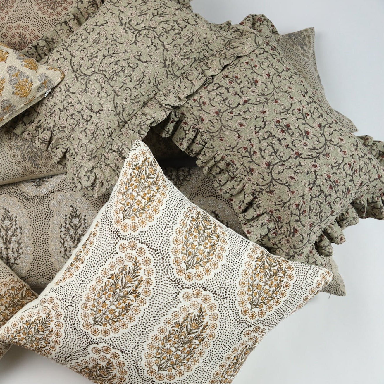 Inaya Linen Floral Throw Pillow Cover, Beachwood Ruffled - Tampa Home & Garden Store