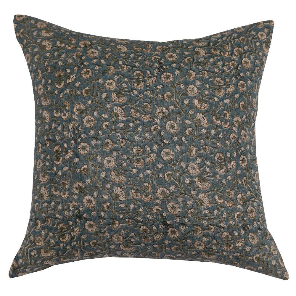 Inaya Linen Floral Throw Pillow Cover, Teal - Tampa Home & Garden Store