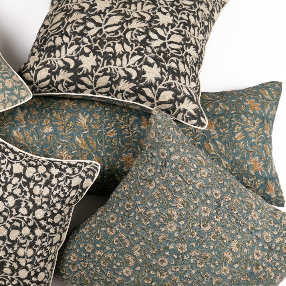 Inaya Linen Floral Throw Pillow Cover, Teal - Tampa Home & Garden Store