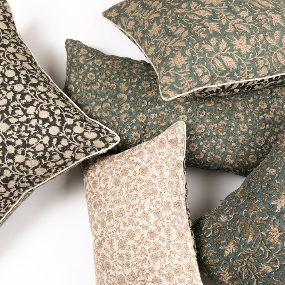 Inaya Linen Floral Throw Pillow Cover, Teal - Tampa Home & Garden Store