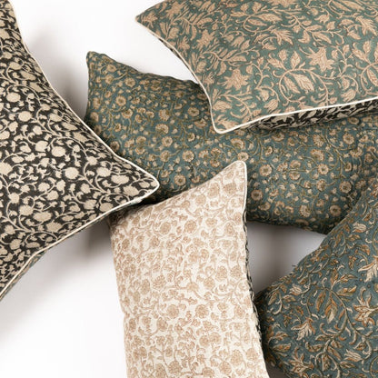 Inaya Linen Floral Throw Pillow Cover, Teal - Tampa Home & Garden Store