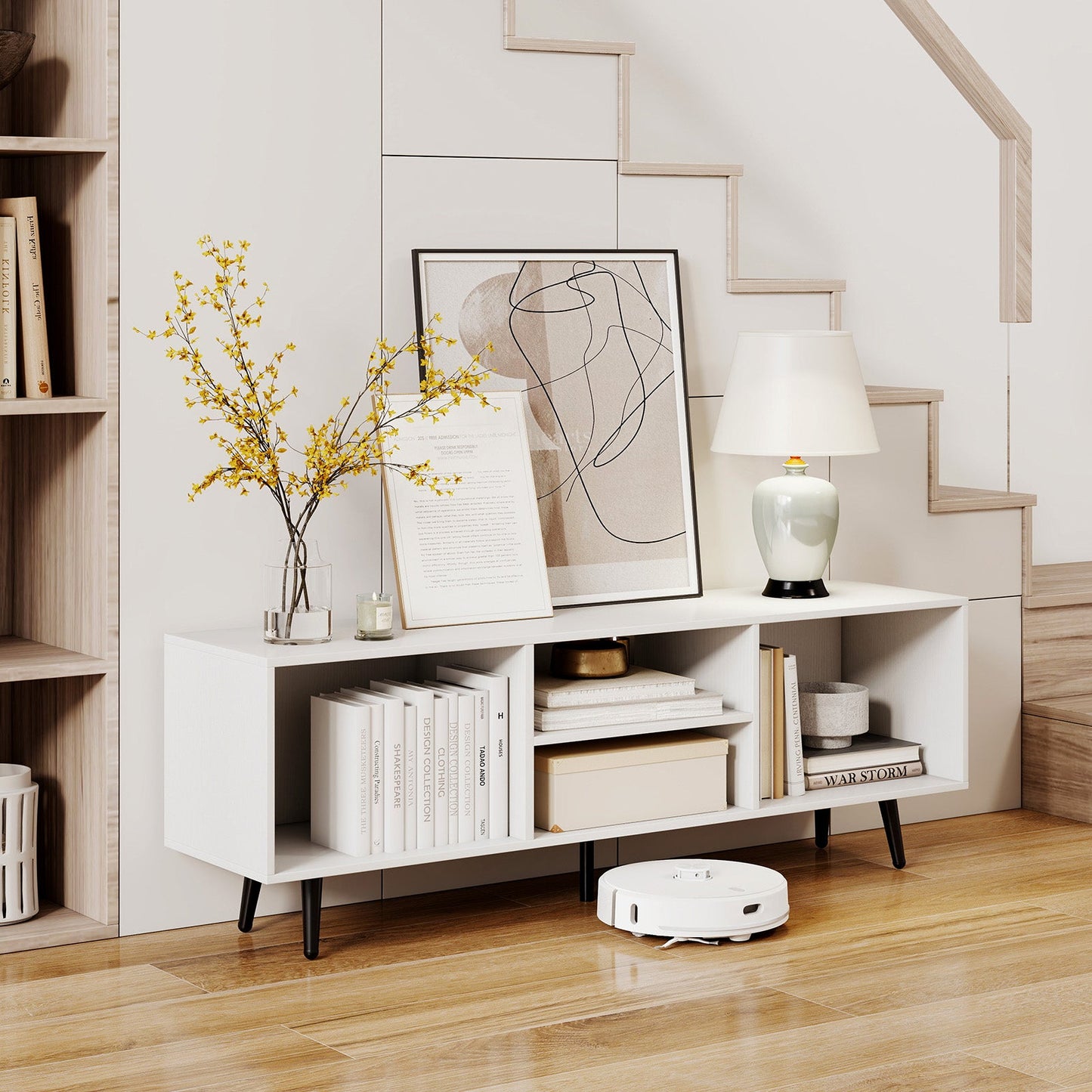 47.5 Inches TV Stand for 55-Inch TV with Compartments and Metal Legs
