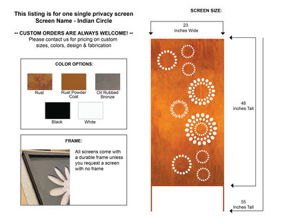 Decorative metal wall panel privacy screen with rust finish by Rustica Ornamentals 46in on Tampa Home & Garden Store