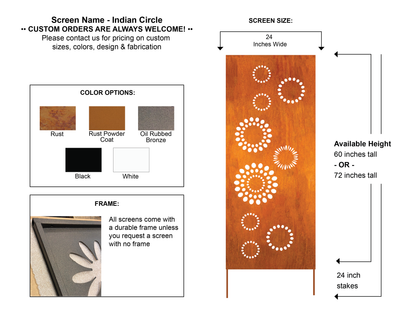 Outdoor metal privacy panel Rustica Ornamentals rust finish with dot motif; 60/72 in tall on Tampa Home & Garden Store