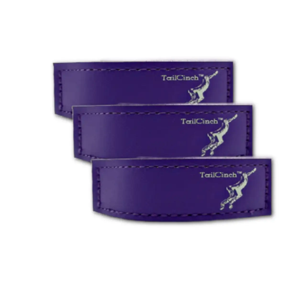 TailCinch Equine Tail Ties, set of 3 purple leather tail bands with white logo on Tampa Home & Garden Store