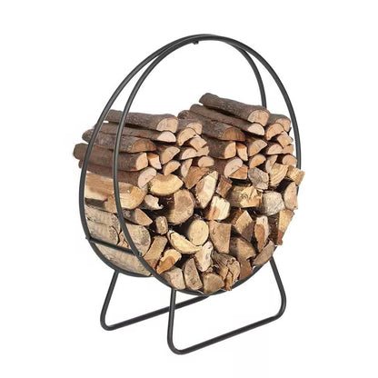 Indoor/Outdoor 2-ft. Round Black Powder-Coated Steel Firewood Log Rack - Tampa Home & Garden Store